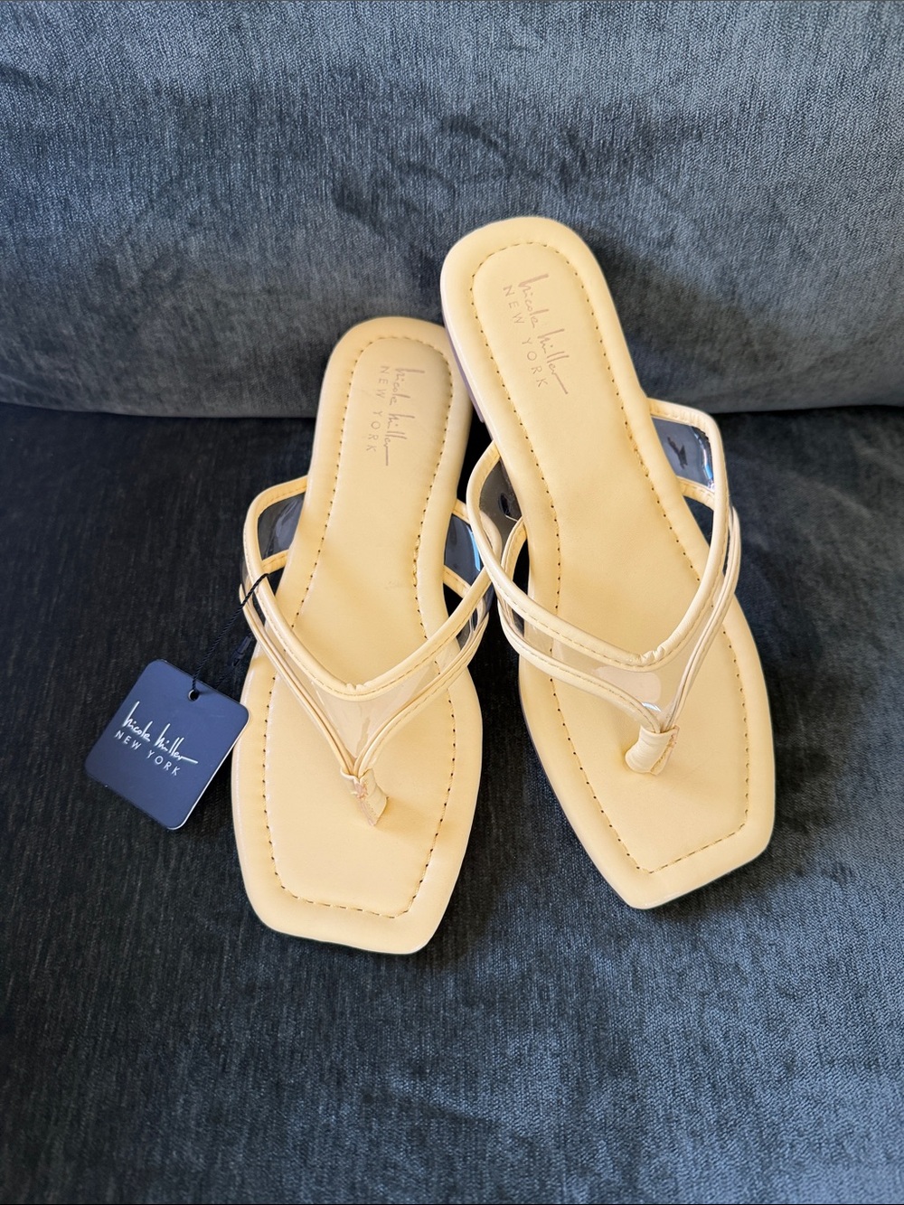 Nicole Miller Pale Yellow Square-Toe Thong Sandals